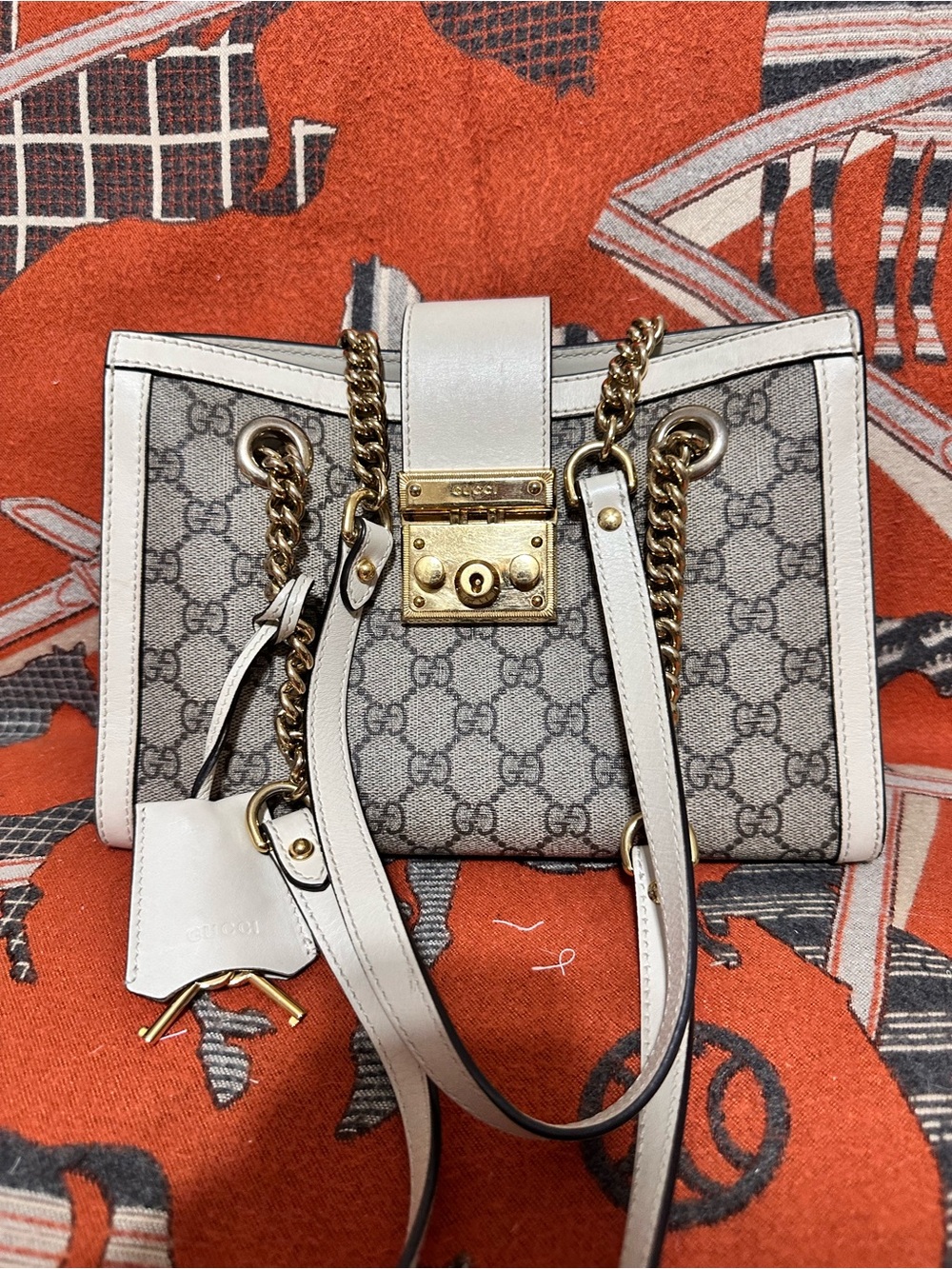 Gucci ❤️🌟 White/Beige Monogram Padlock Shoulder Bag⭐️